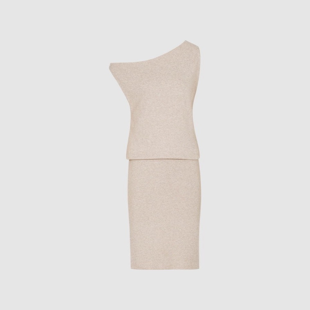 NWT $330 REISS Claudine Draped Knitted Sweater Dress Beige Large - Picture 4 of 9